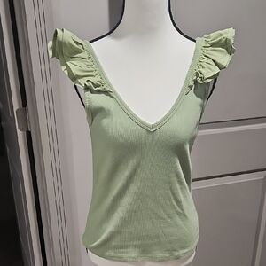 Old Navy Ruffled V-Neck Tank Top in Soft Green